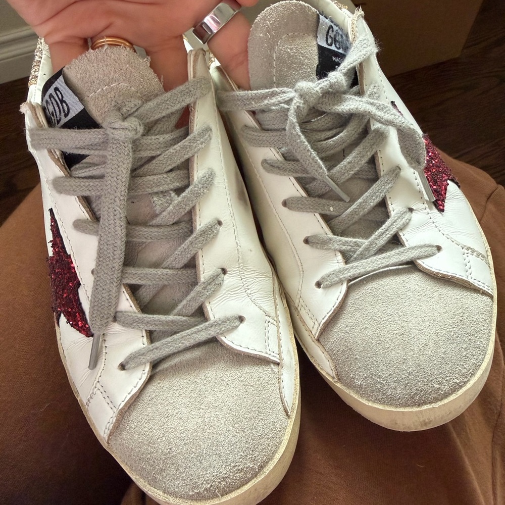 Golden Goose Super Star Red Glitter Star Sneakers - Picture 2 of 11